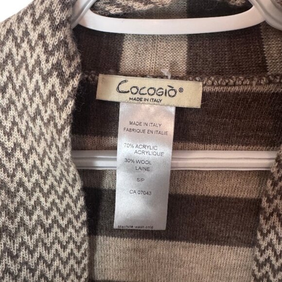 Cocogió brown/cream stripes chevron knit cardigan sweater size S - Picture 4 of 5